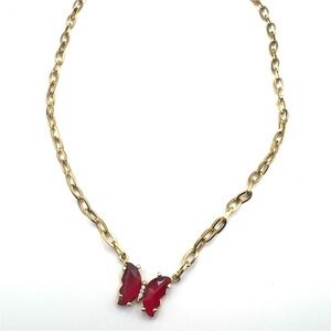 5/$25 Preppy Gold Butterfly Necklace with Red Accents